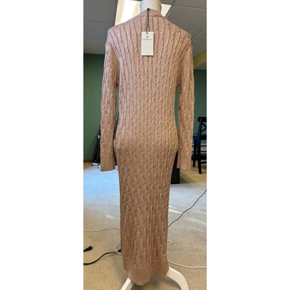 NEW Tuckernuck Cable Knit Metallic Gold Stretch Bodycon Sweater Maxi Dress Small - Picture 7 of 11